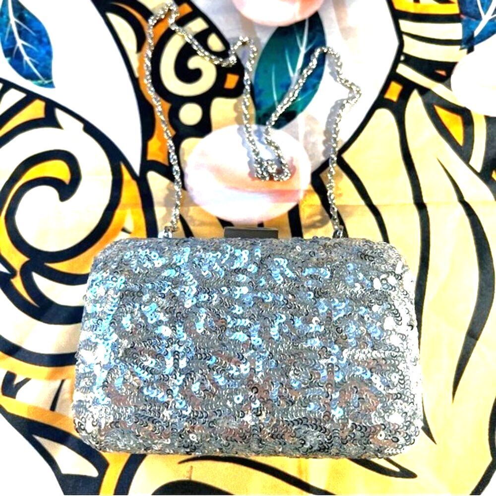 Expressions NYC  Silver Sequin Clutch or Shoulder Bag